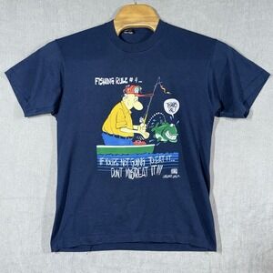 Vintage 1992 Single Stitch Fishing Rules T Shirt Screen Stars Best L Made In USA